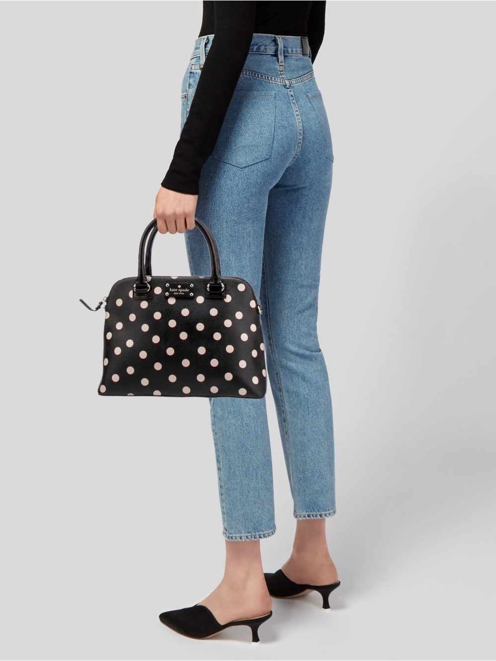 Kate Spade New York kate Black Cream Polka Dot Dome Satchel Handbag Purse